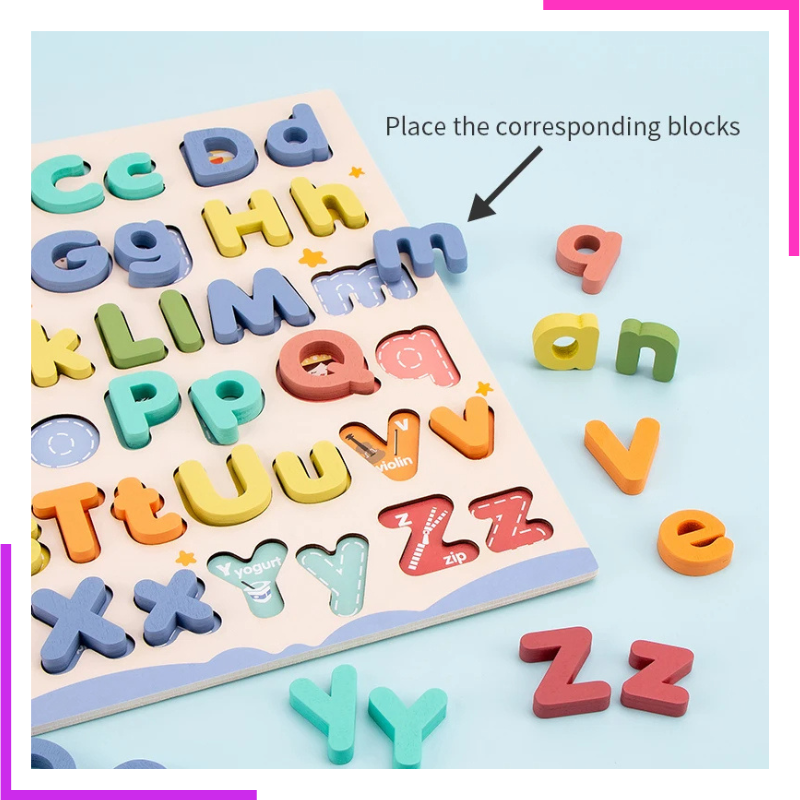 Larsen GP429 MemoPuzzle : l'alphabet avec 29 Lettres majuscules et minuscules, édition Espagnol, Puzzle Cadre avec de 58 pièces