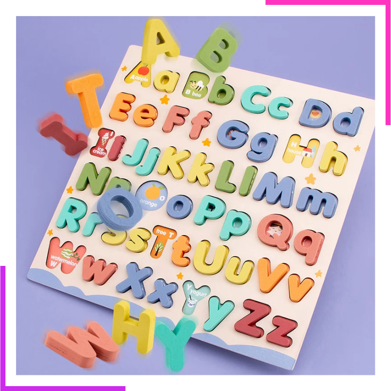 Larsen MemoPuzzle – Alphabet Majuscules Et Minuscules, 58 Pièces, Puzzle Cadre, Apprentissage Des Lettres Et Jeu Mémoire