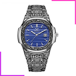 Montre Vintage en Acier Inoxydable (GrisBleu et BlancOr) 