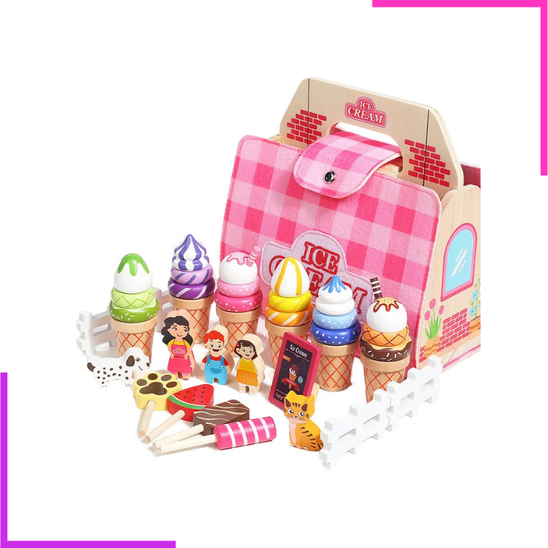 Erzi 14031 Mini Glaçons Chocis – 3 Glaces Dans Boîte Bois, Jeu D'Imitation Pour Enfants Dès 3 Ans, Fabriqué En Allemagne