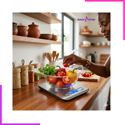 Balance de cuisine numérique mesurant des légumes
