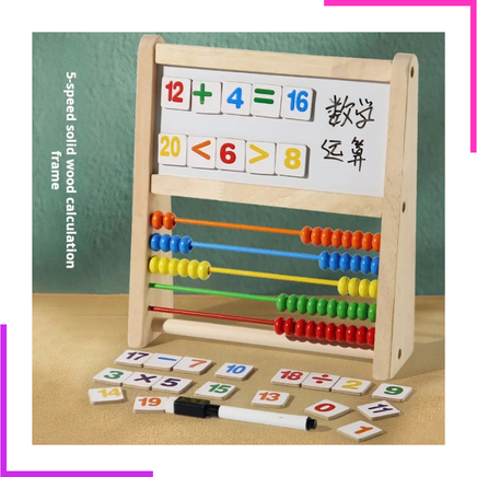 Boulier Montessori en bois avec son tableau et ses cartes de chiffres