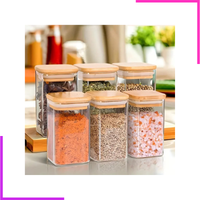 Lot de 3 Bocaux Carré 280ML avec Couvercle en Bambou