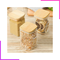 Lot de 3 Bocaux Carré 280ML avec Couvercle en Bambou