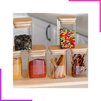 Lot de 3 Bocaux Carré 280ML avec Couvercle en Bambou
