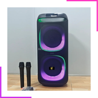 Enceinte Bluetooth karaoké double haut-parleur avec éclairage LED RGB et 2 microphones sans fil