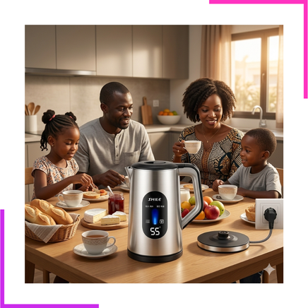 Bouilloire digitale chauffant l'eau du petit déjeuner.