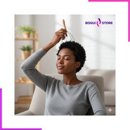 Masseur de tête en bois et métal pour relaxation profonde du cuir chevelu.