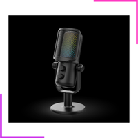 Microphone USB de bureau avec éclairage LED RGB et support intégré pour streaming et podcast