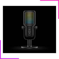 Microphone USB de bureau avec éclairage LED RGB et support intégré pour streaming et podcast