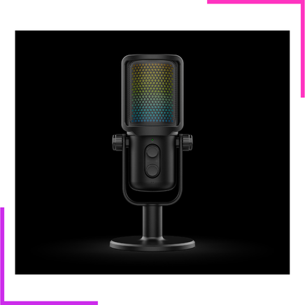 Microphone USB de bureau avec éclairage LED RGB et support intégré pour streaming et podcast