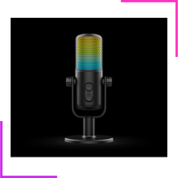 Microphone USB de bureau avec éclairage LED RGB et support intégré pour streaming et podcast