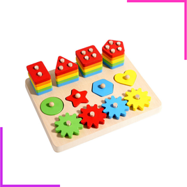 Planche de jeu en bois multifonctionnelle pour l'appariement de formes géométriques 
