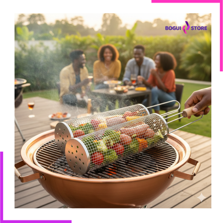 Panier de cuisson roulant pour barbecue sur grill extérieur