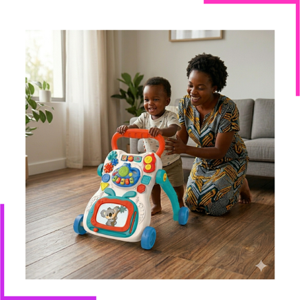 Bébé  apprenant à marcher avec un super trotteur musical multi-activités
