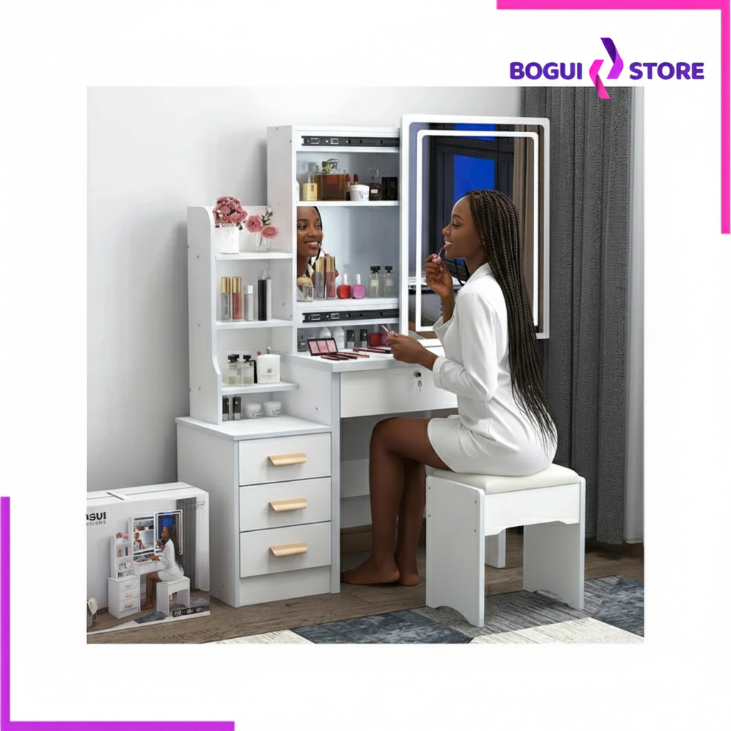 Coiffeuse de Rangement Moderne avec Mirroir LED| Bogui Store