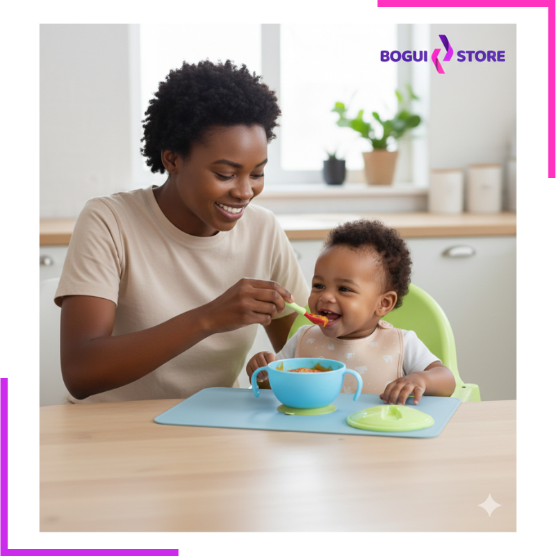 bol et cuillère pour bébé vert