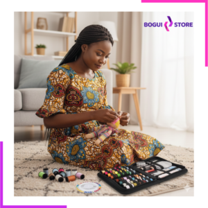 Kit de couture complet avec fils colorés utilisé à la maison